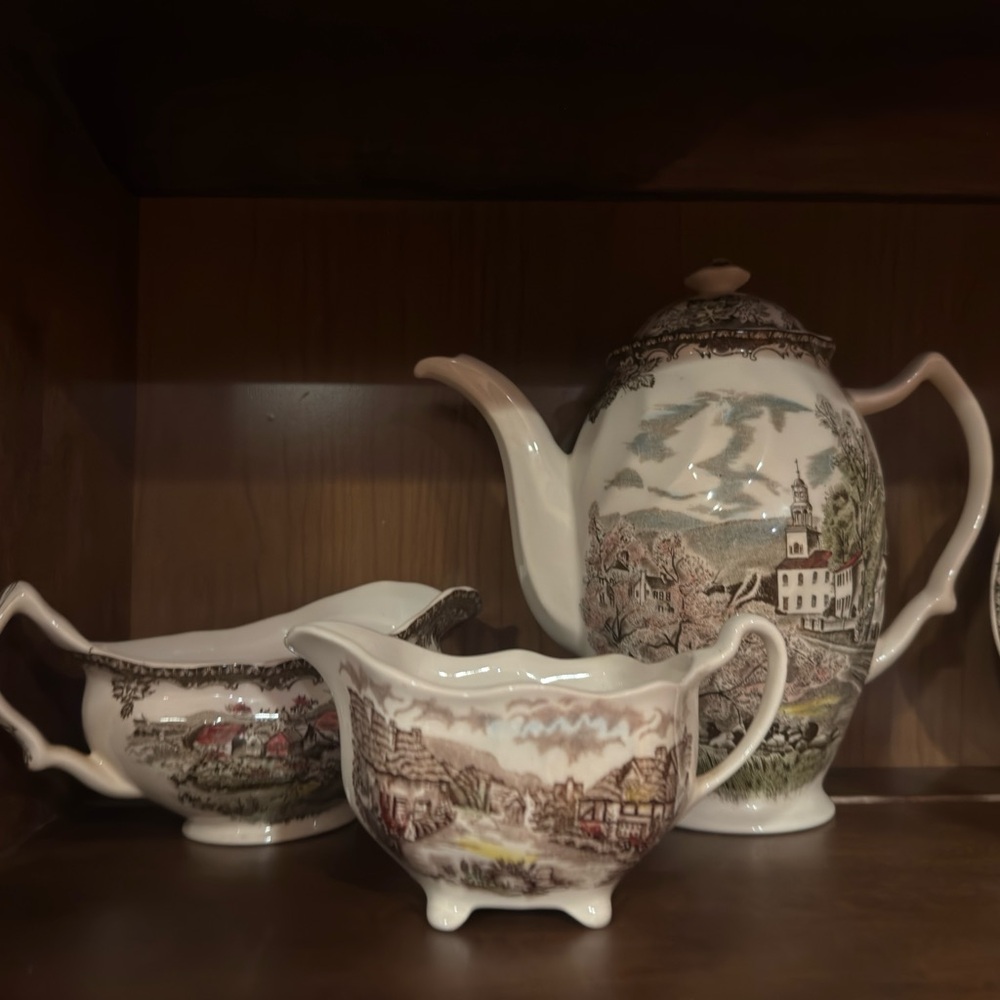 Vintage “The Friendly Village by Johnson Bros” 5 Piece Coffee Tea Pot Set